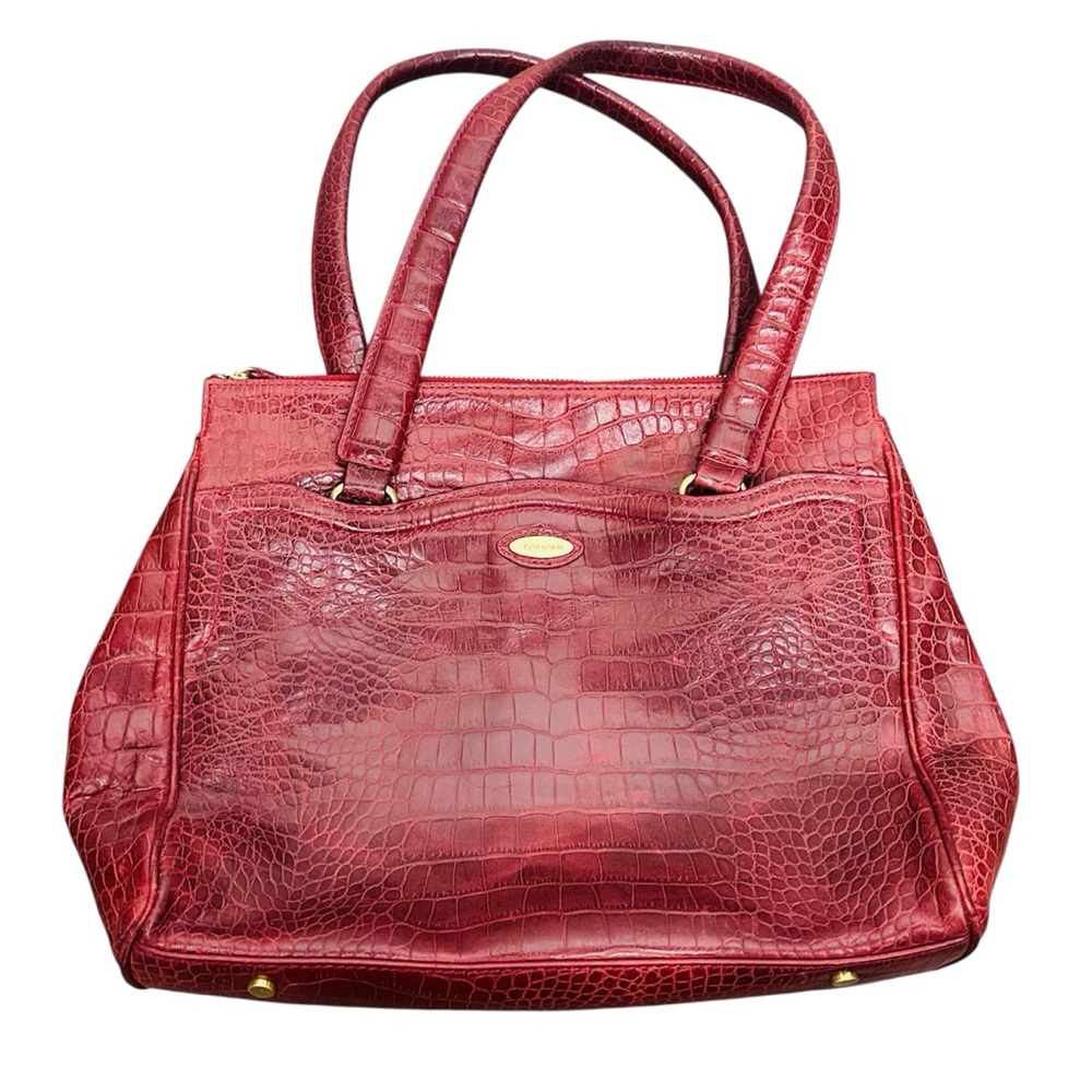 Tahari Red Crocodile-Embossed Shoulder Bag